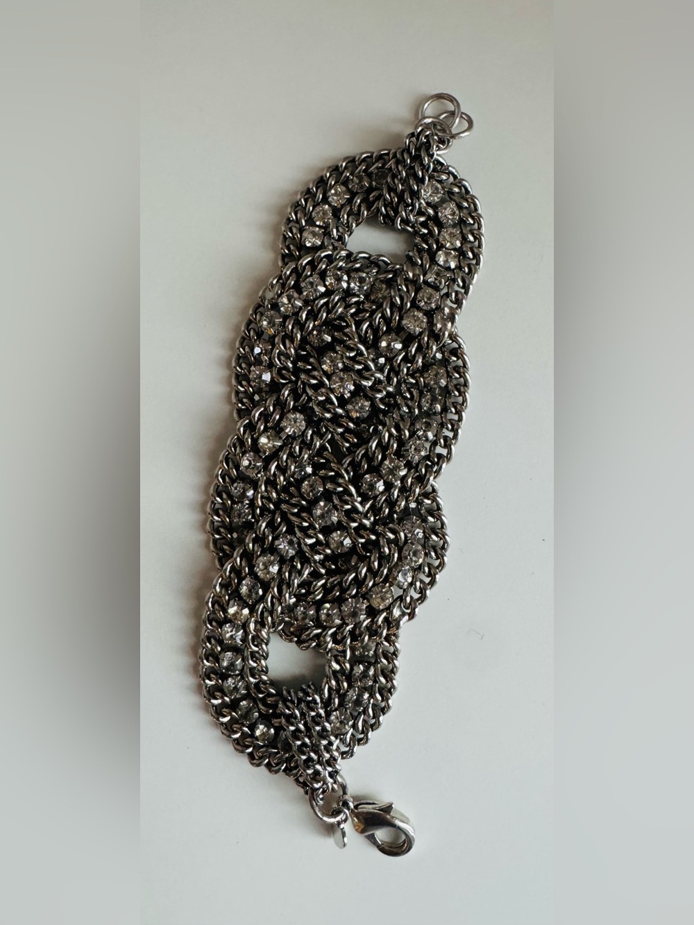 Stella & Dot Petra Braided Crystal Bracelet | Silver Statement Chain Cuff